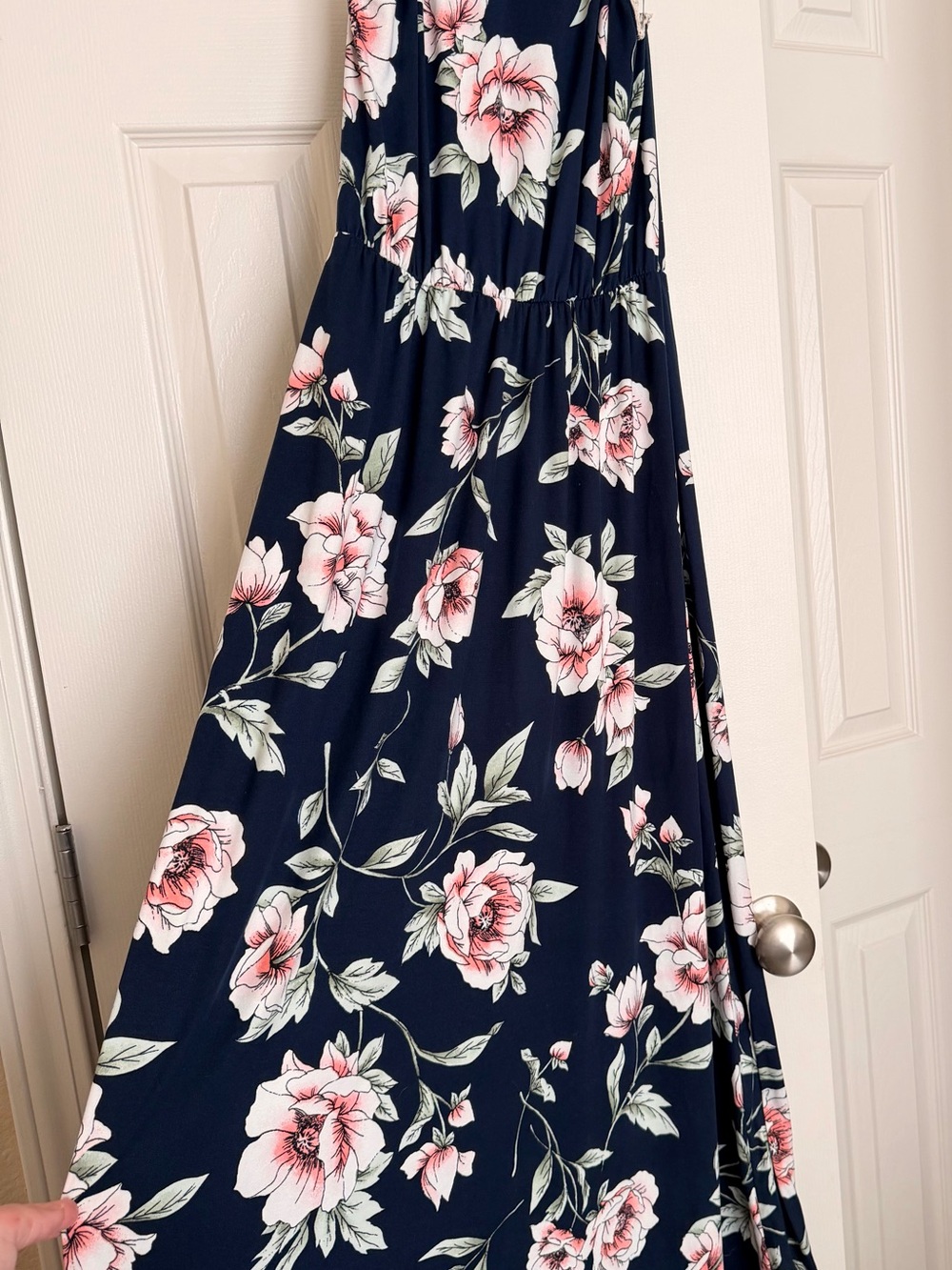 Navy Floral Maxi Dress with Pink Rose Print